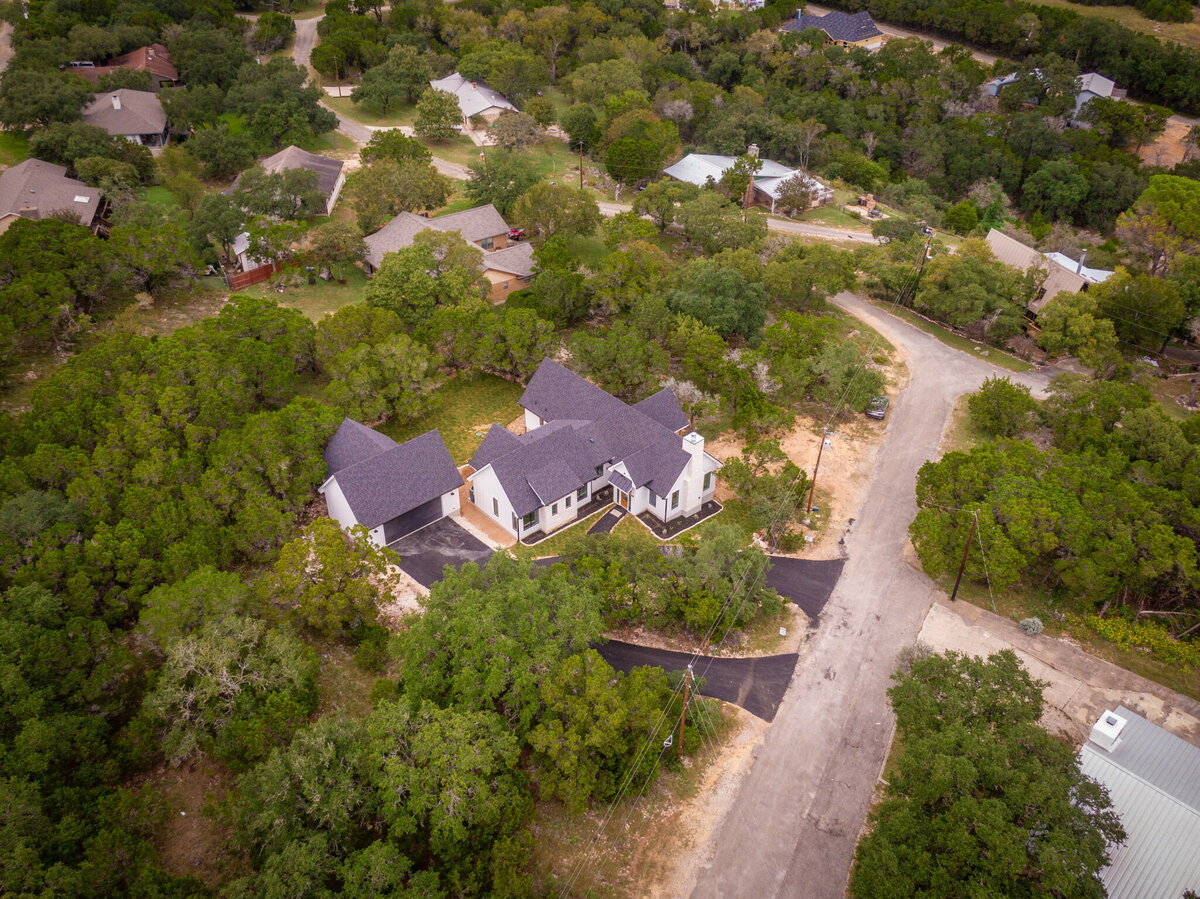 aerial view of house in texas hill country