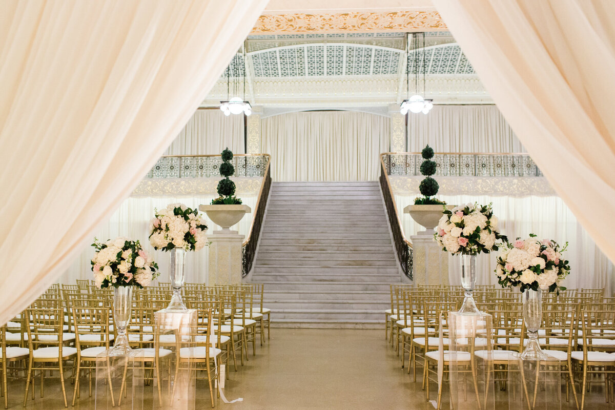 The historic Rookery Building in Chicago set for a wedding ceremony