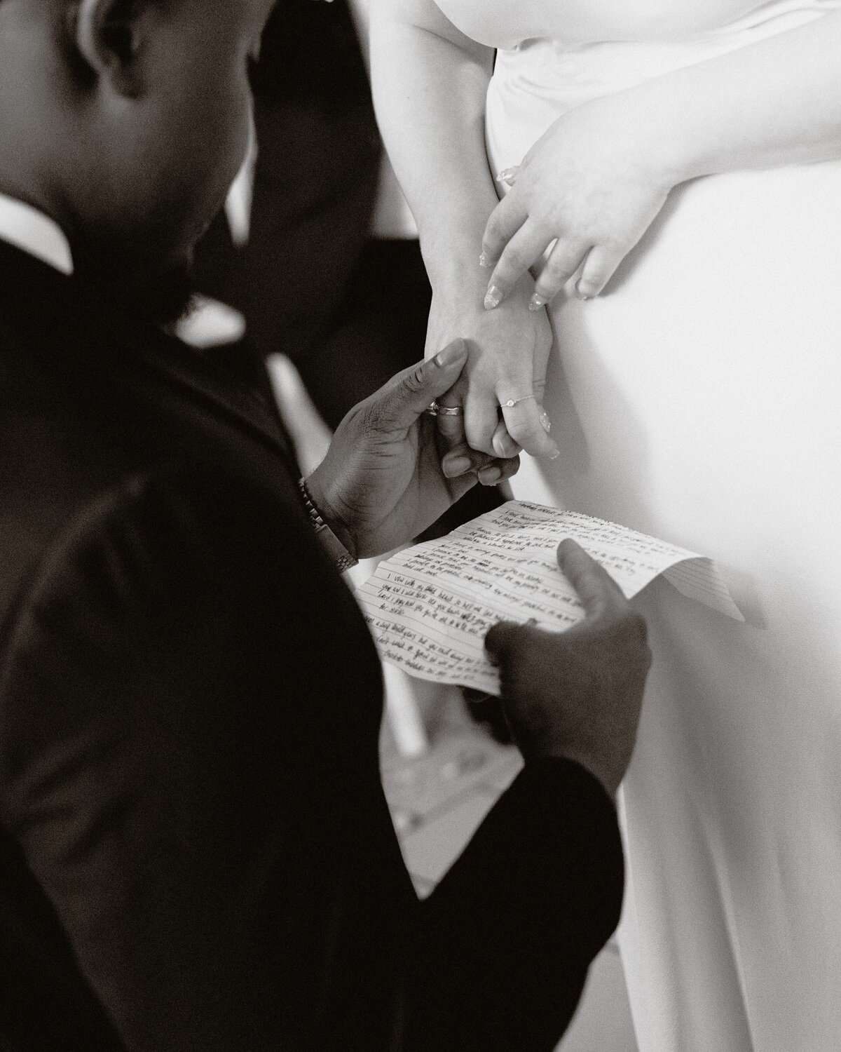 groom's vows on paper at ceremony