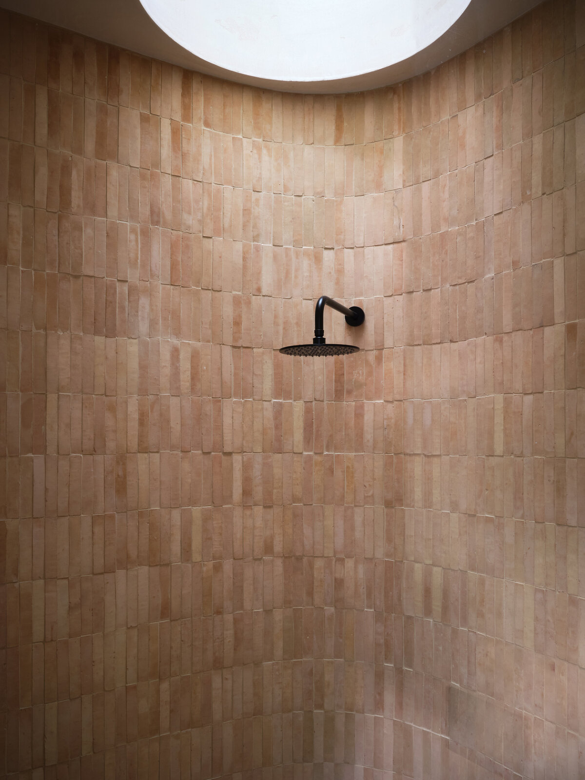 curved-shower-circle-skylight-zellige-tile-ezra-natural-light-belgian-modern-austin-home-house-franc