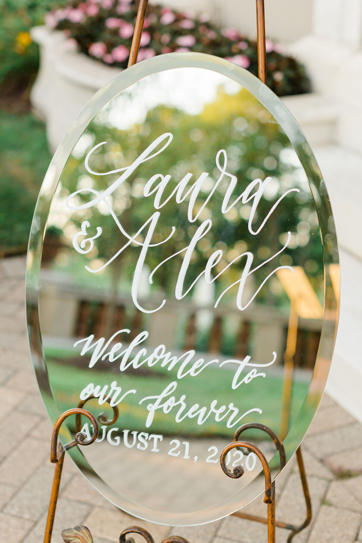 welcome mirror sign wedding