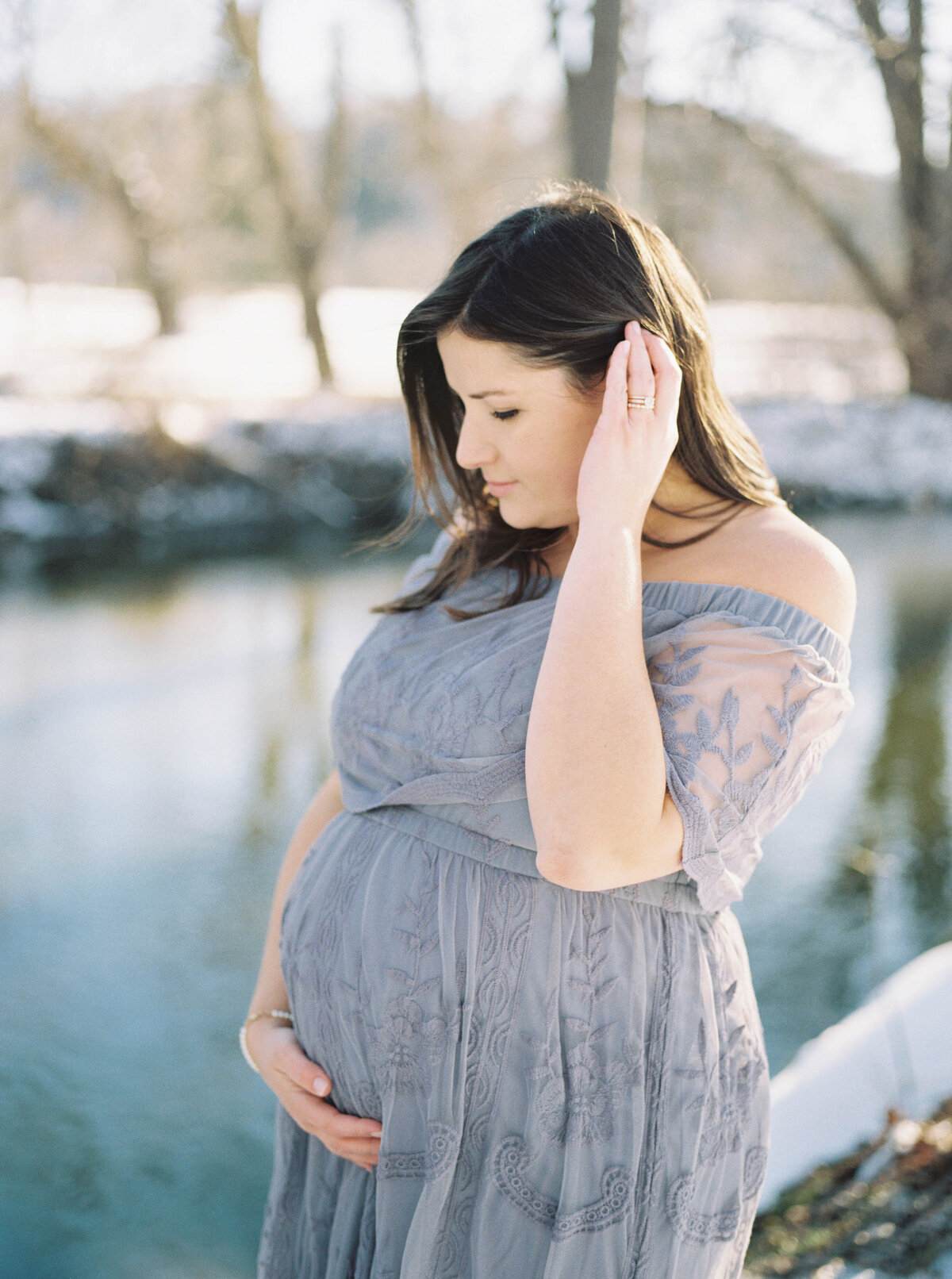 snowy maternity session in Rochester, NY