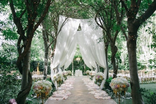 outdoor wedding ceremony with draping