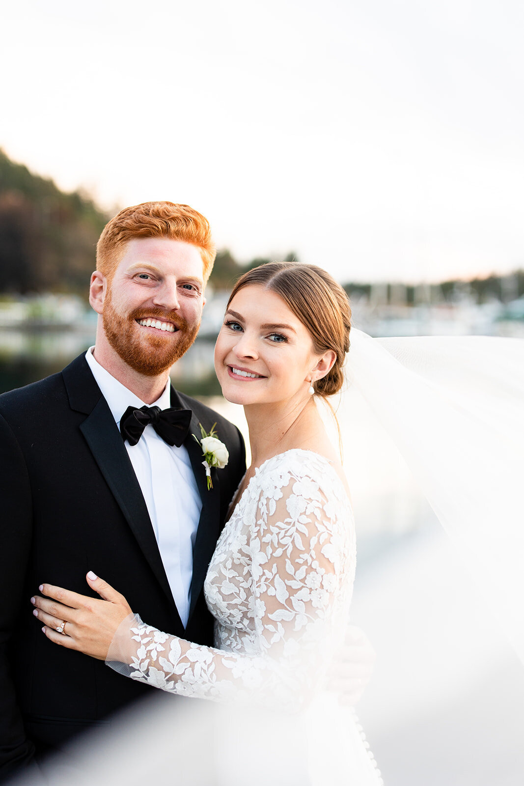 Bride and Groom photo during sunset at Roche Harbor Resort 