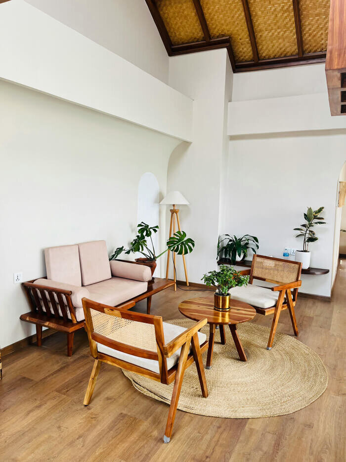 Modern living room with wooden furniture