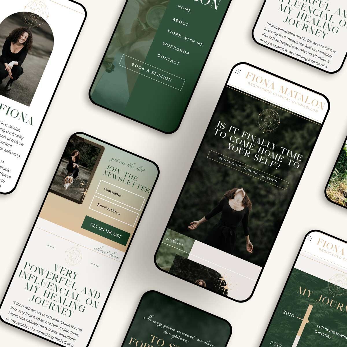 Immerse yourself in the serenity and healing vibes of this project, crafted by me, Heather Jones, a skilled Showit Web Designer. It perfectly complements Fiona's somatic guidance and psychotherapy services, setting the tone for a calming online experience.
