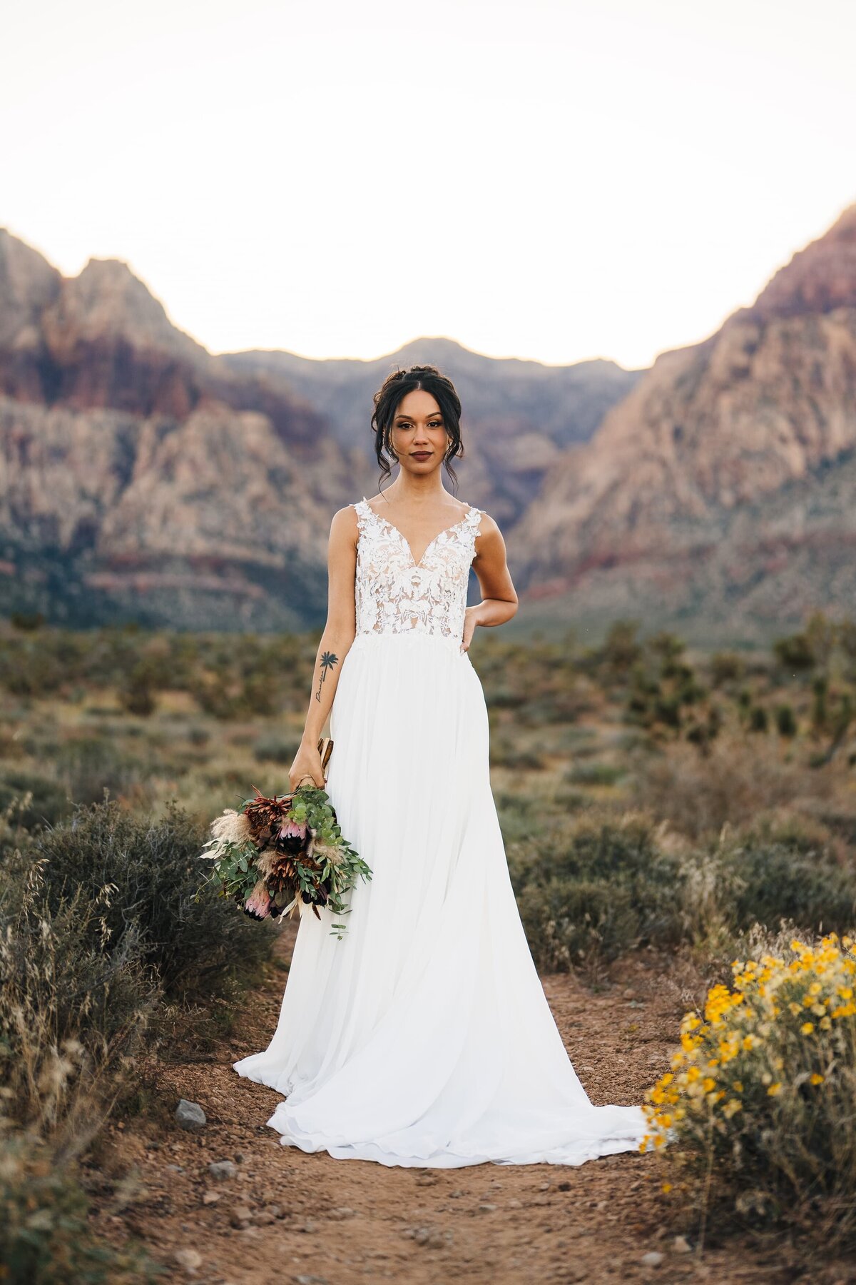 Bridal portrait at Red Rock  Canyon in Las Vegas during their elopement.