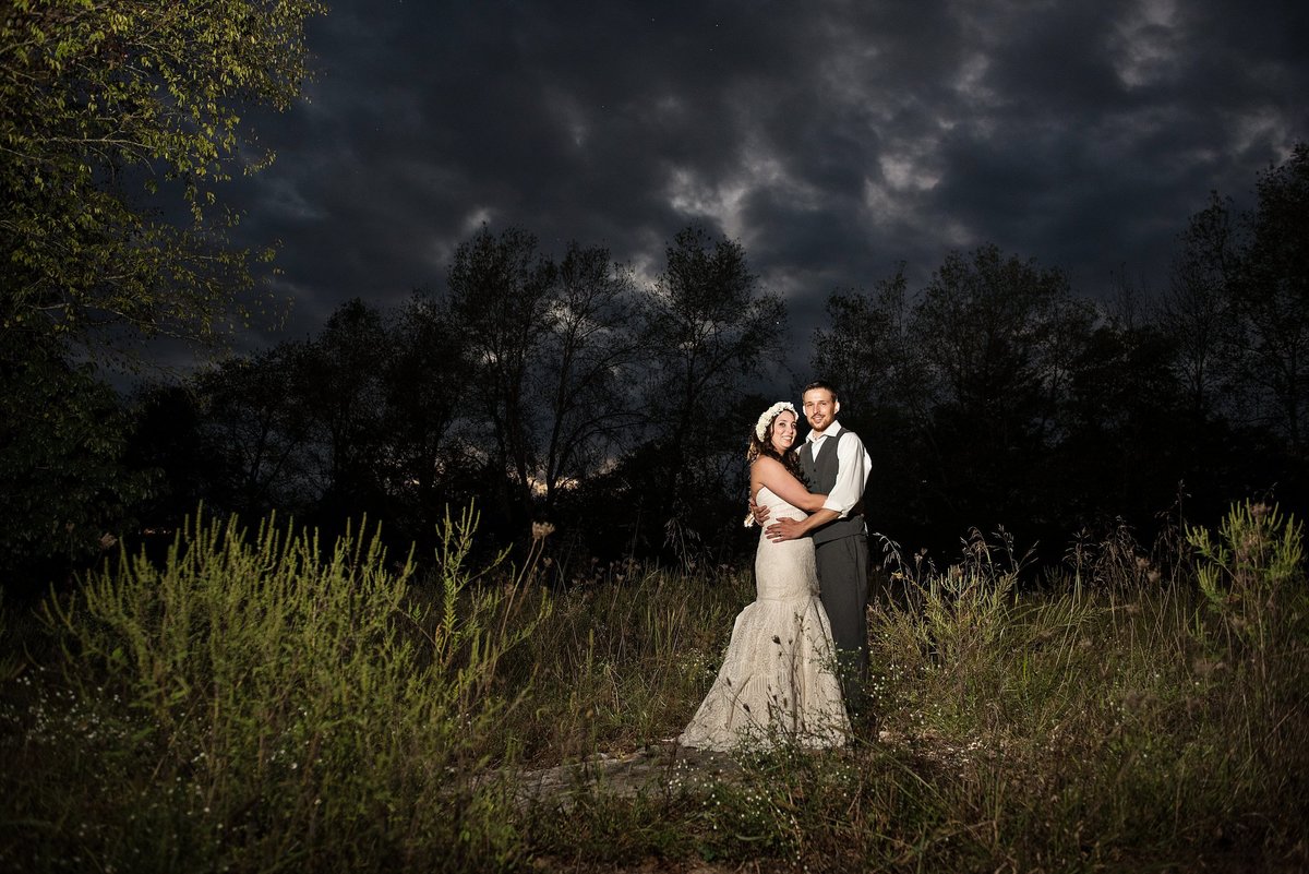 nighttime photos of bride and groom outside at Wild Turkey Ranch