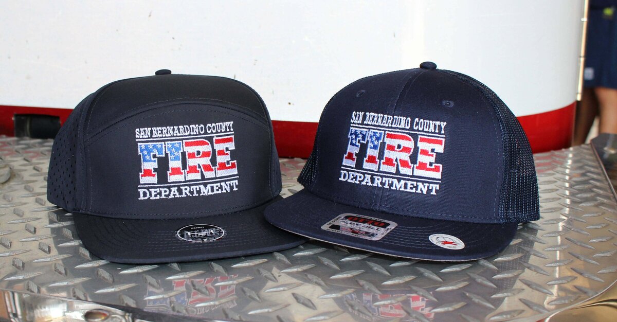 Embroidered firefighter flag design hats with department logo