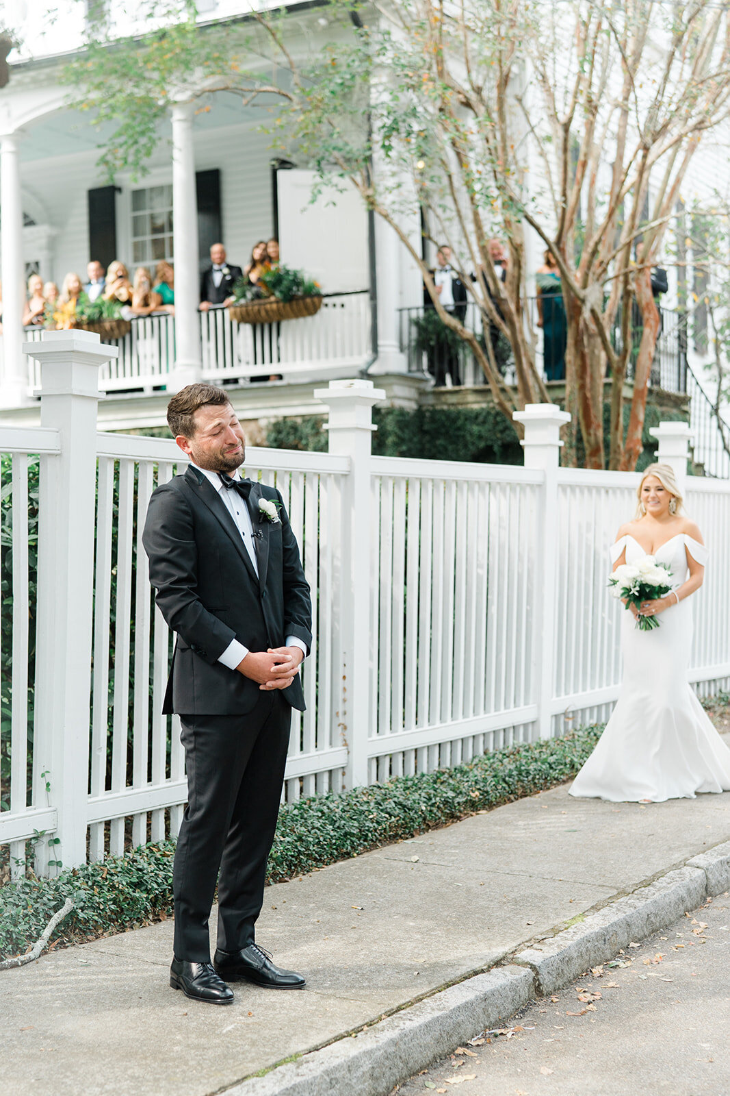 Bride and groom first look at Governor Thomas Bennett House