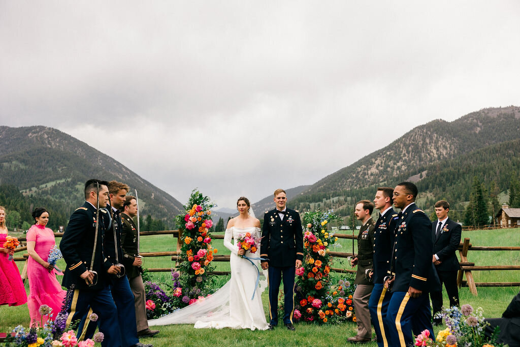 Army wedding saber arch Big Sky Montana