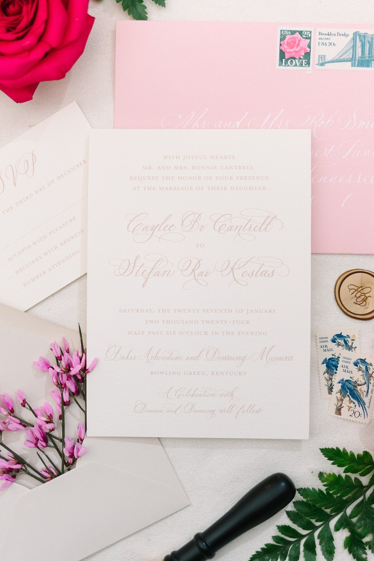 Weddnig invitation flatlay