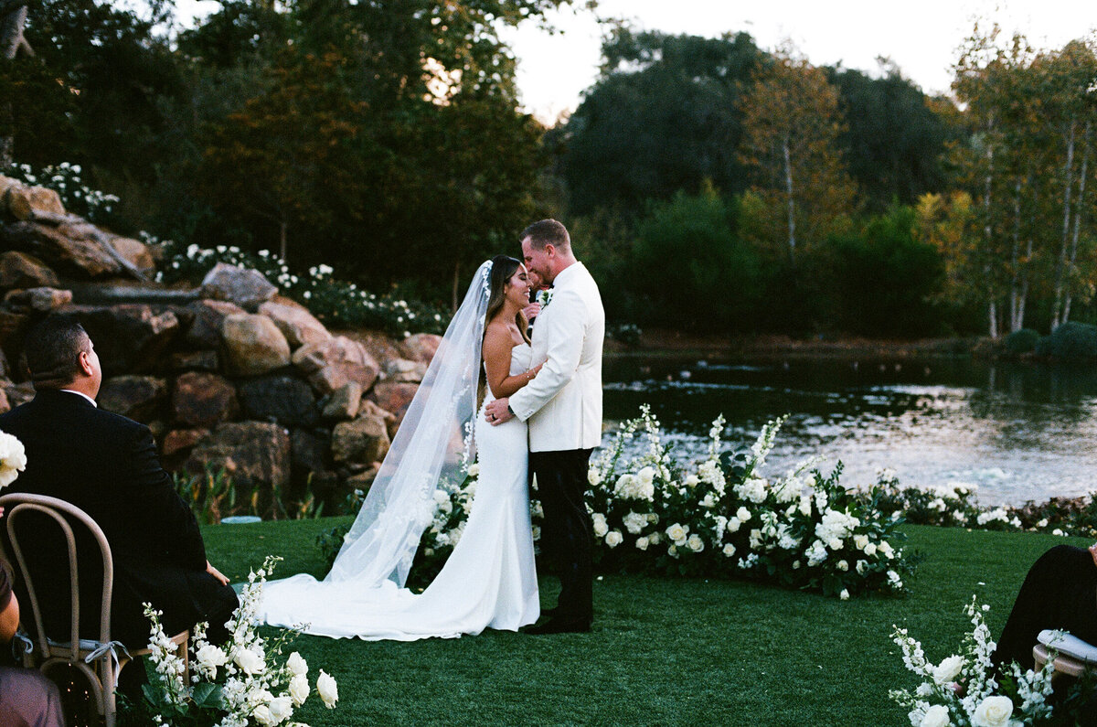 Bride and groom at altar shot on 35mmfilm at Monserate Winery
