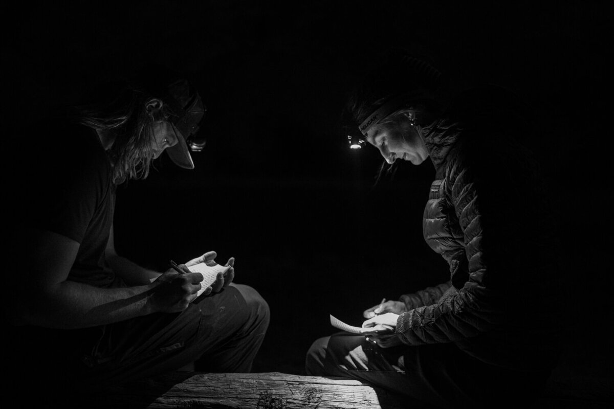 Couple writes vows together by headlamp before sunrise Kananaskis elopement