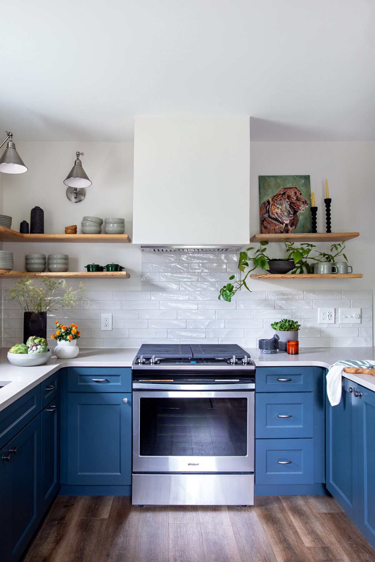 blue-kitchen-cabinets-exposed-shelves