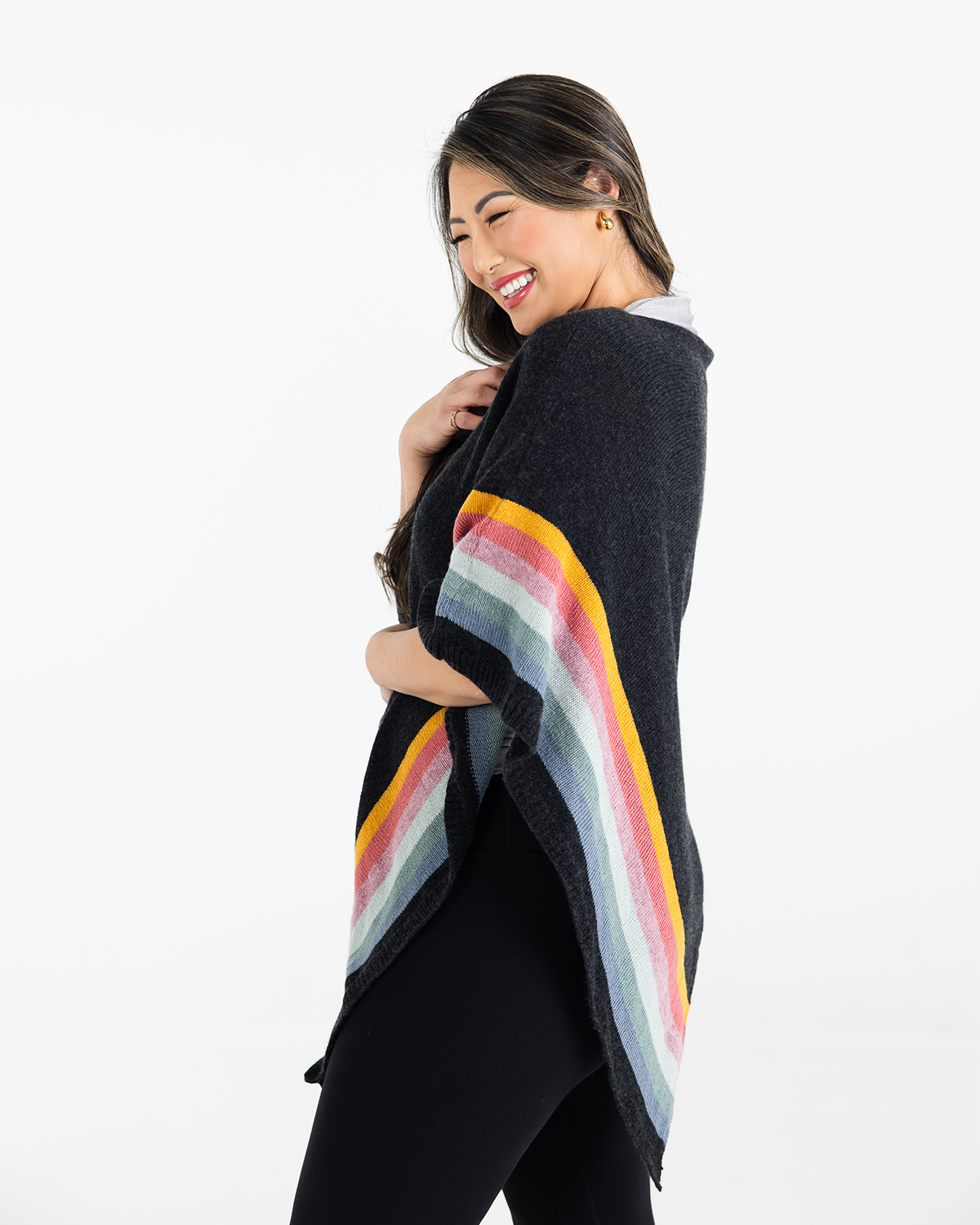 Sun Valley Poncho Cashmere Charcoal Rainbow Heidi Hennessy2
