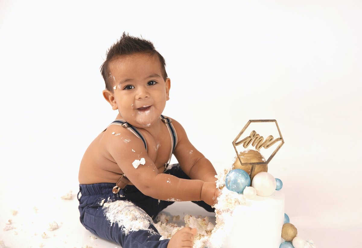 Toddler boy cake smash first birthday