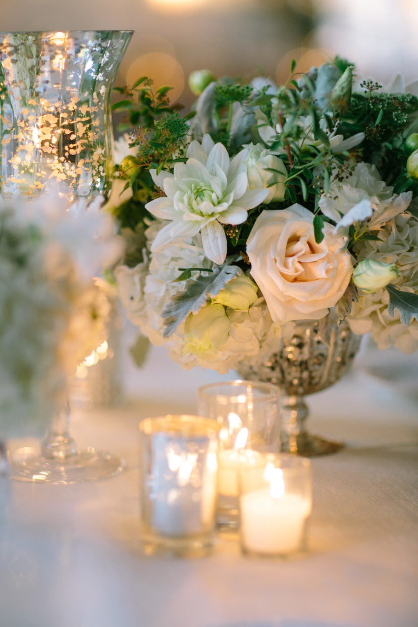 mercury glass candles and centerpiece