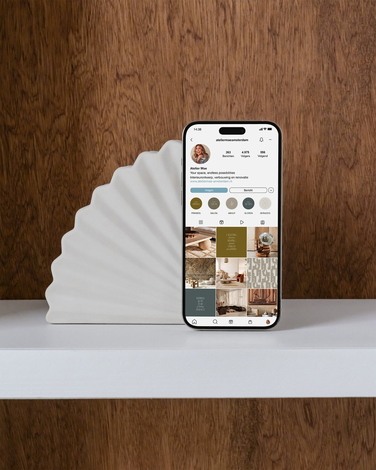 Instagram branding Atelier Mae Amsterdam – Warm & professioneel