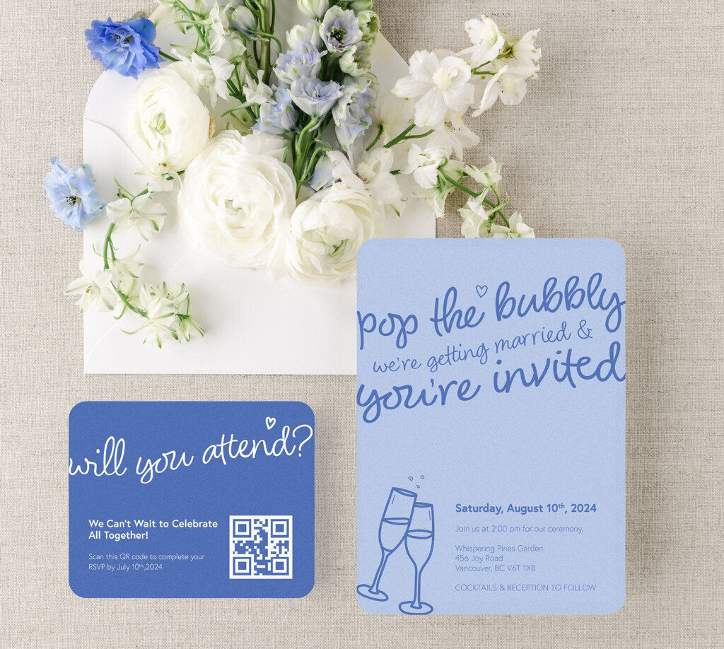 Custom wedding invitation paper suite by Unadorned Stationery, wedding signage and stationery in Vancouver, British Columbia, featured on the Brontë Bride Vendor Guide.