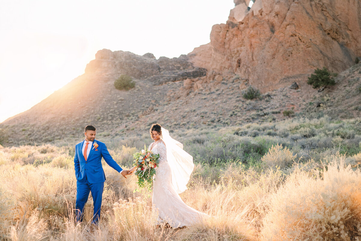 Bride and groom in the desert near santa fe new mexico