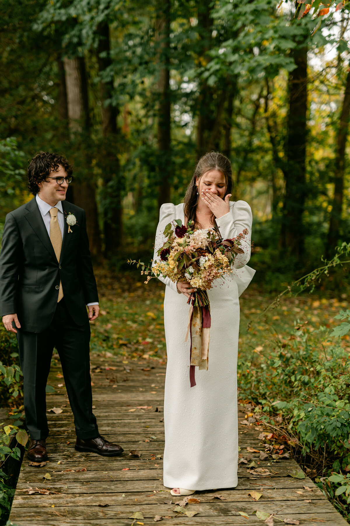 Bride crying at the first look