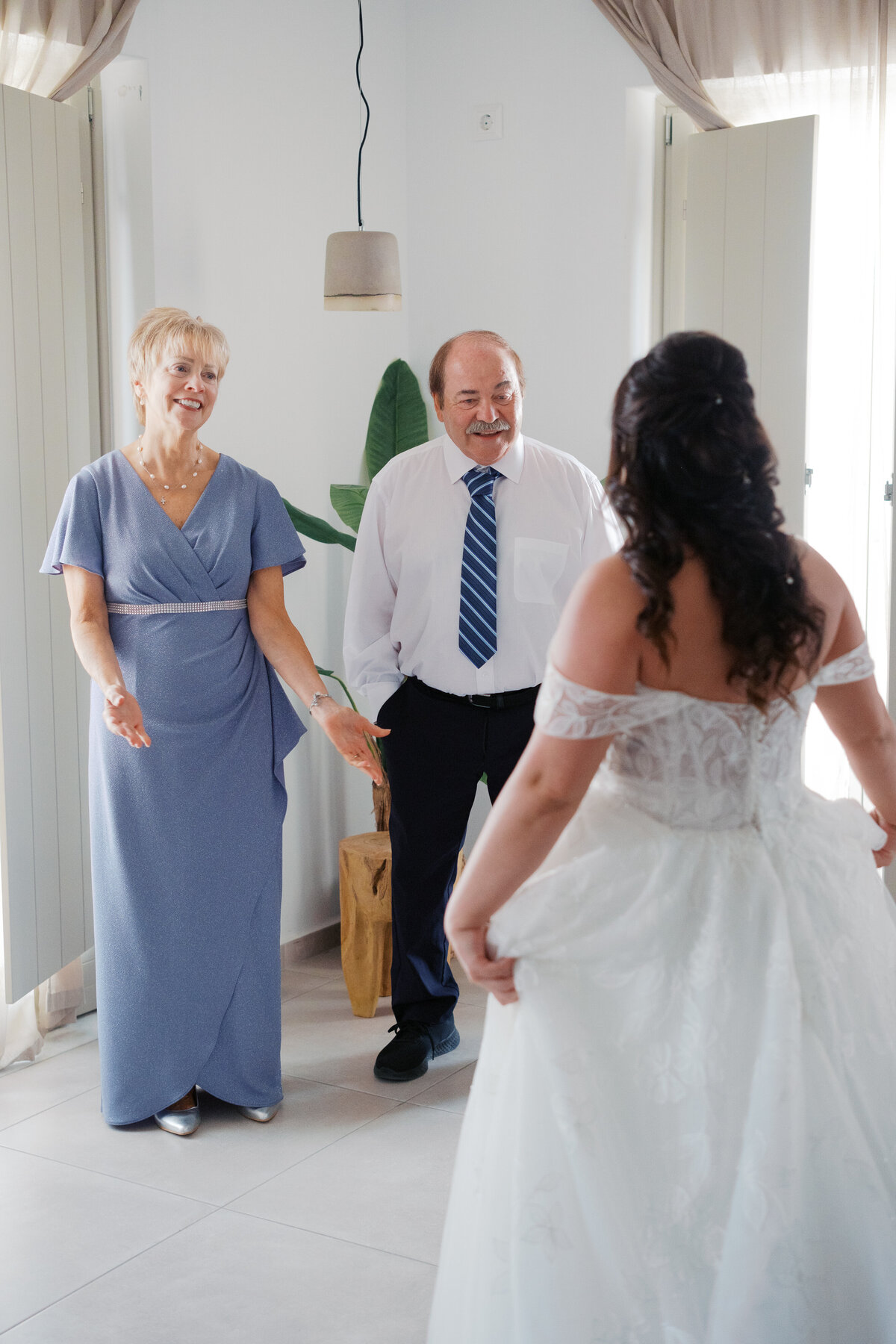 bridal reveal at a destination island wedding on Paros, Greece