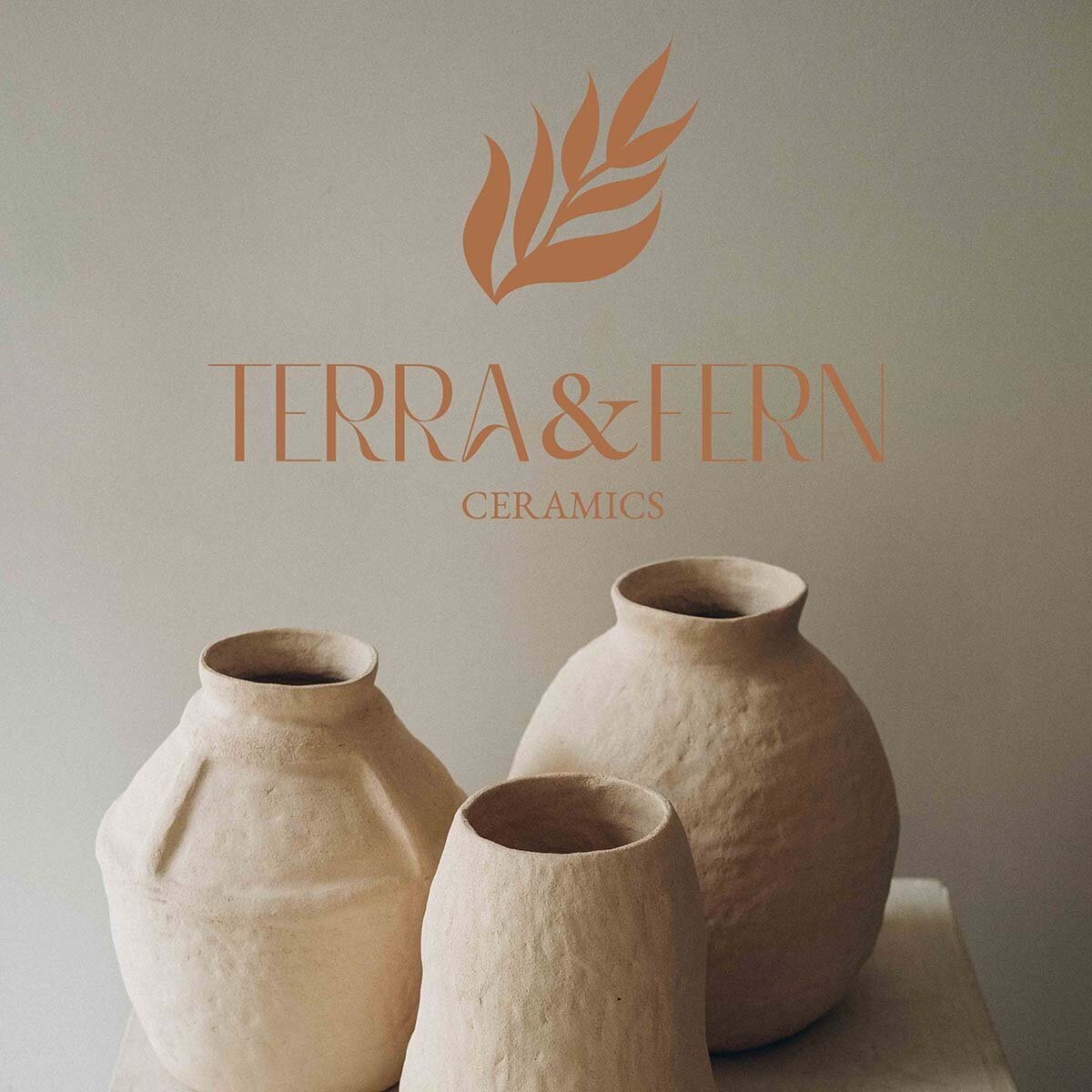 Terra & Fern ceramics brand identity with earthy tones and minimalist logo