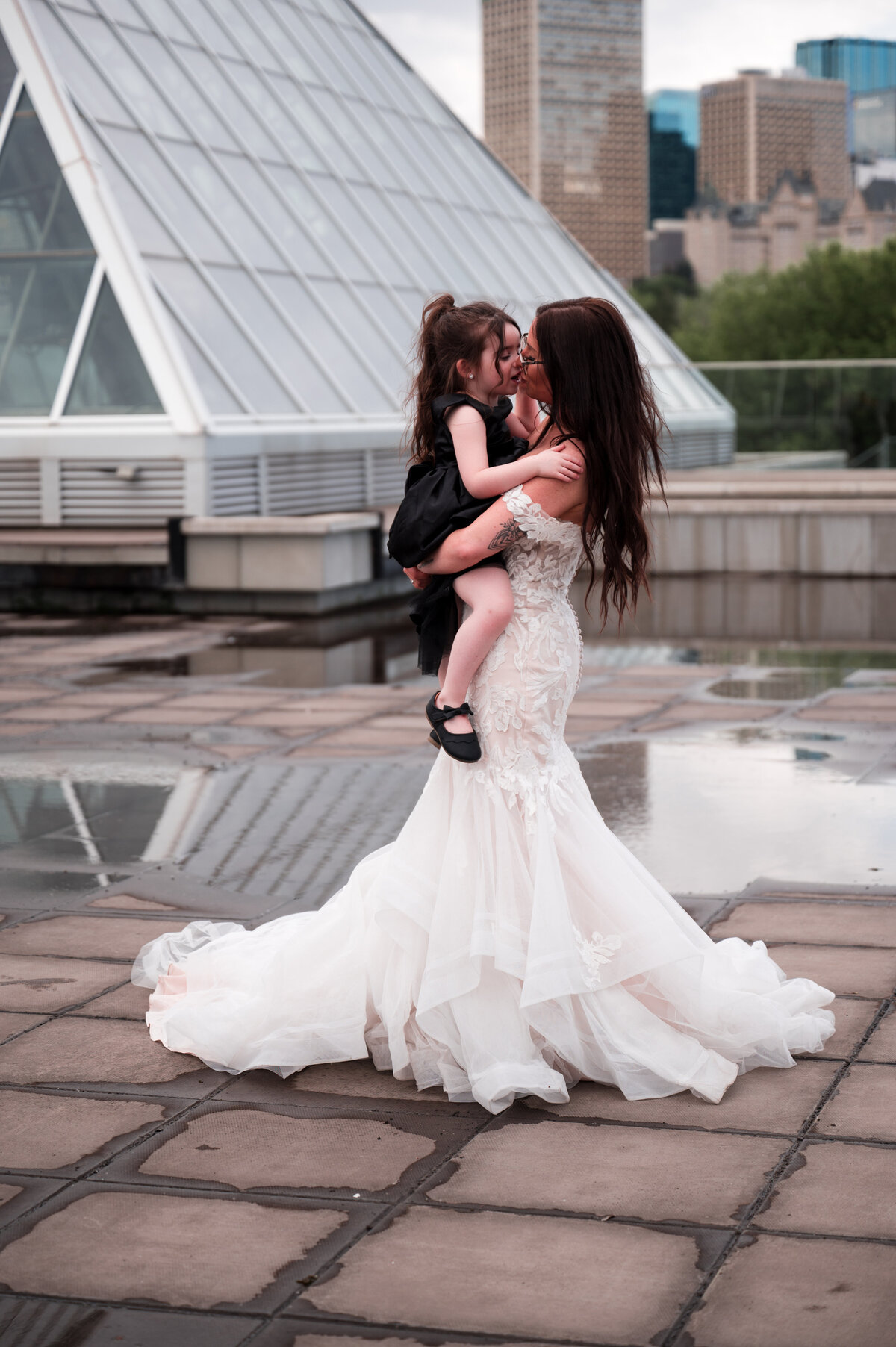 bride and flower girl at wedding