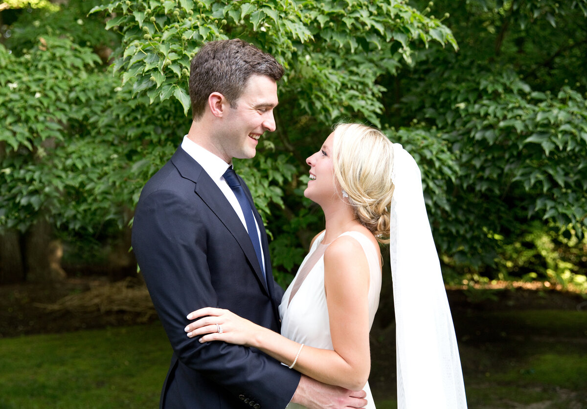 Newlywed couple look at each other at their Westchester elopement