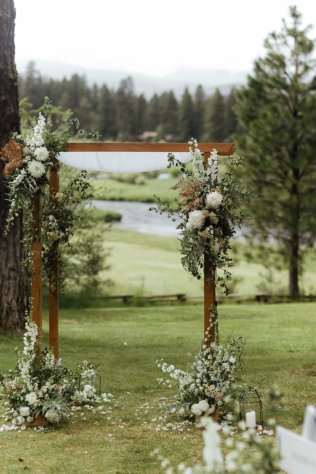 Green and White Minimalistic Wedding Ceremony Chuppah