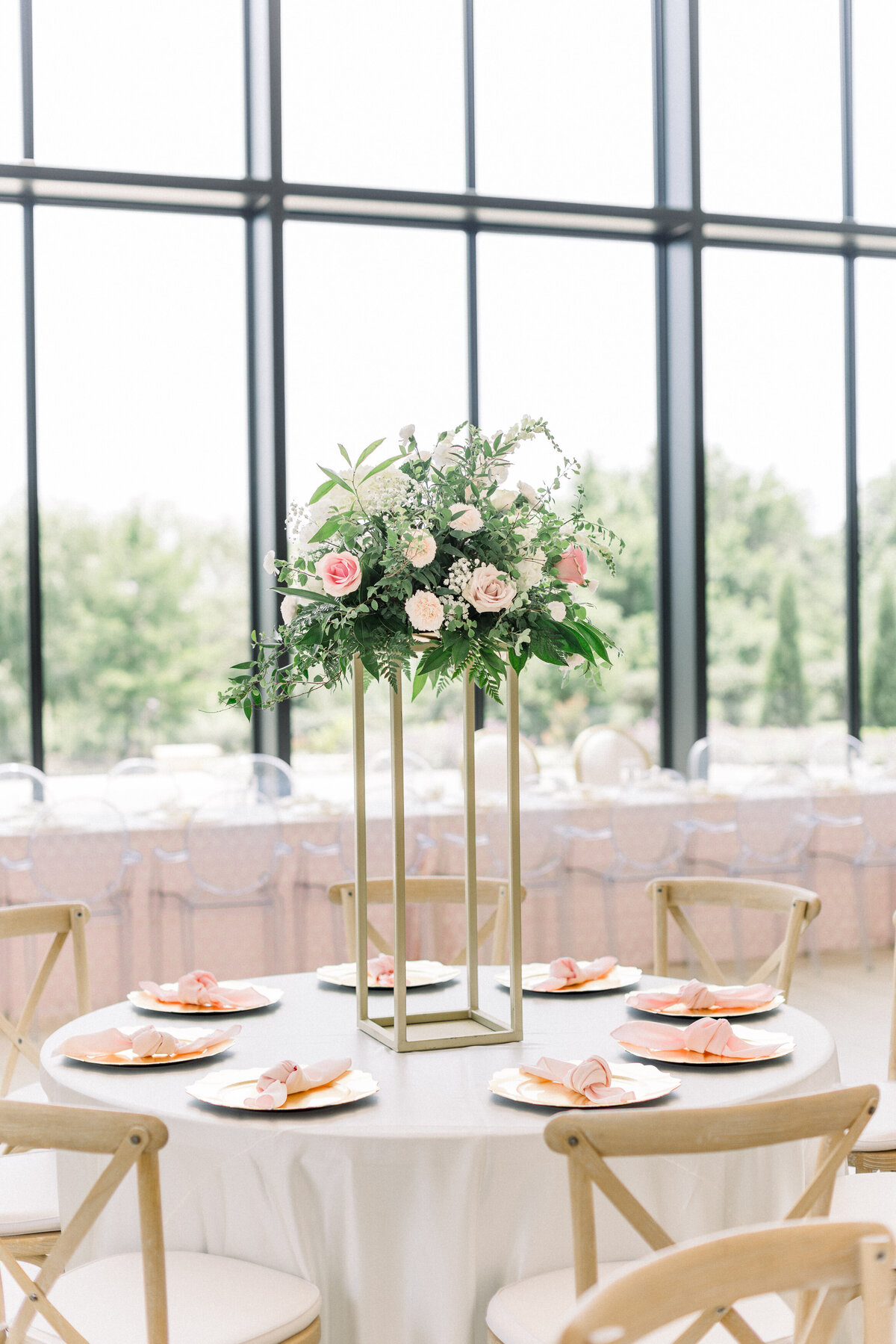 floral and table setup detail for wedding