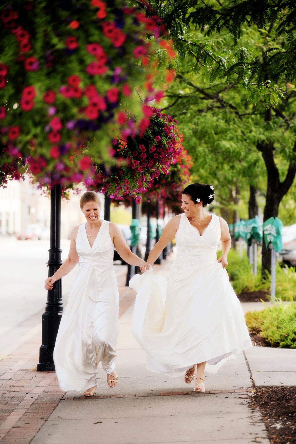 Lesbian couple running together