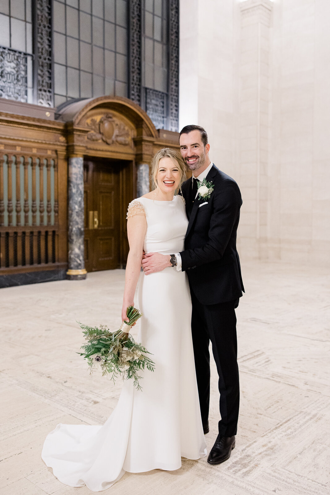 bride and groom portraits at the cleveland public library captured by wedding photographer Ana Maria Photography