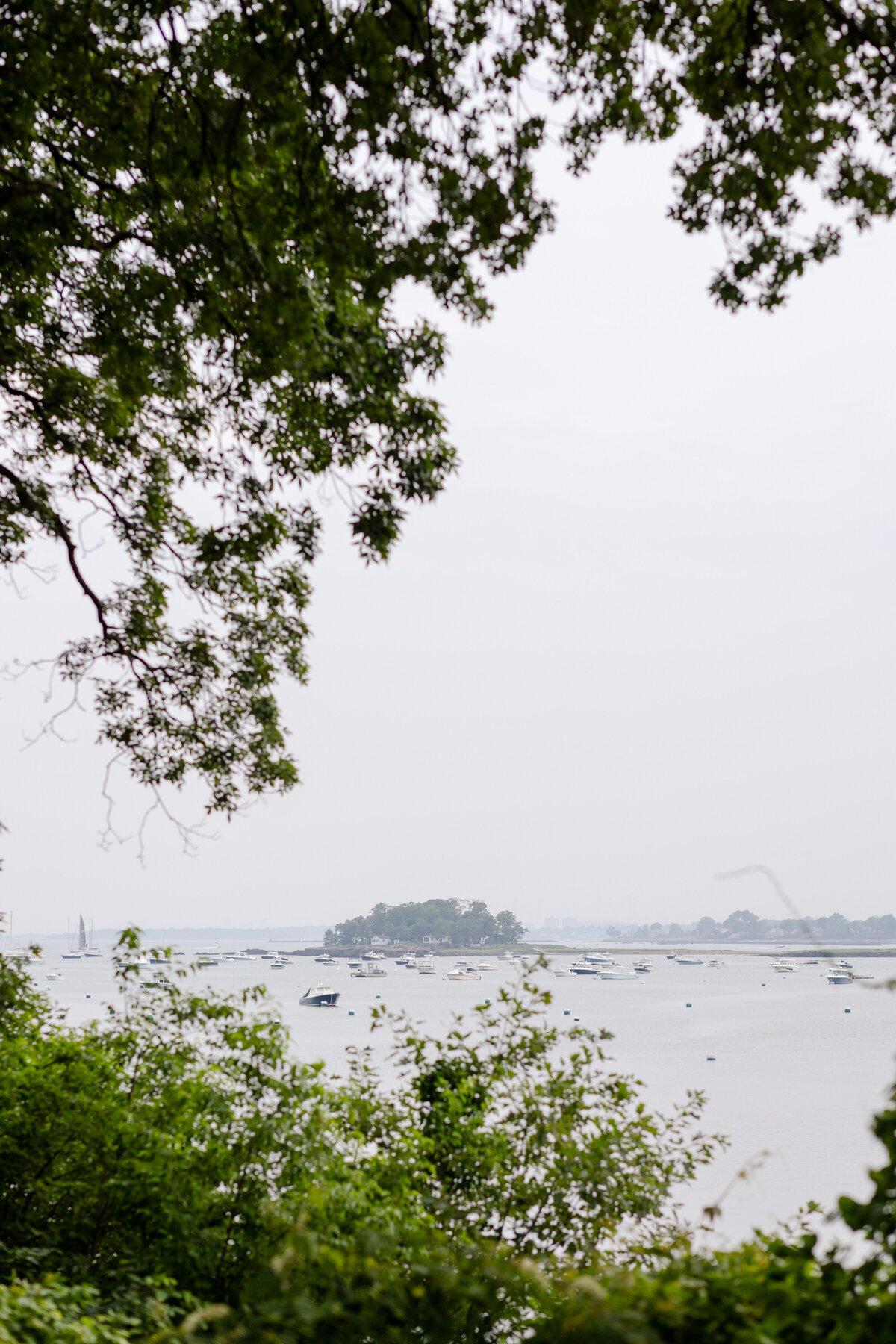 view of the boats in the harbor from the lawn of the Waintwright  House