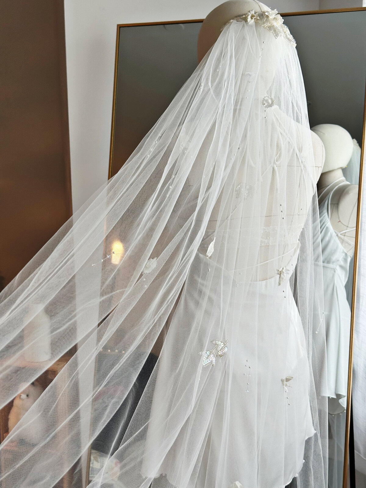 Custom heirloom bridal veil redesigned with modern elegance
