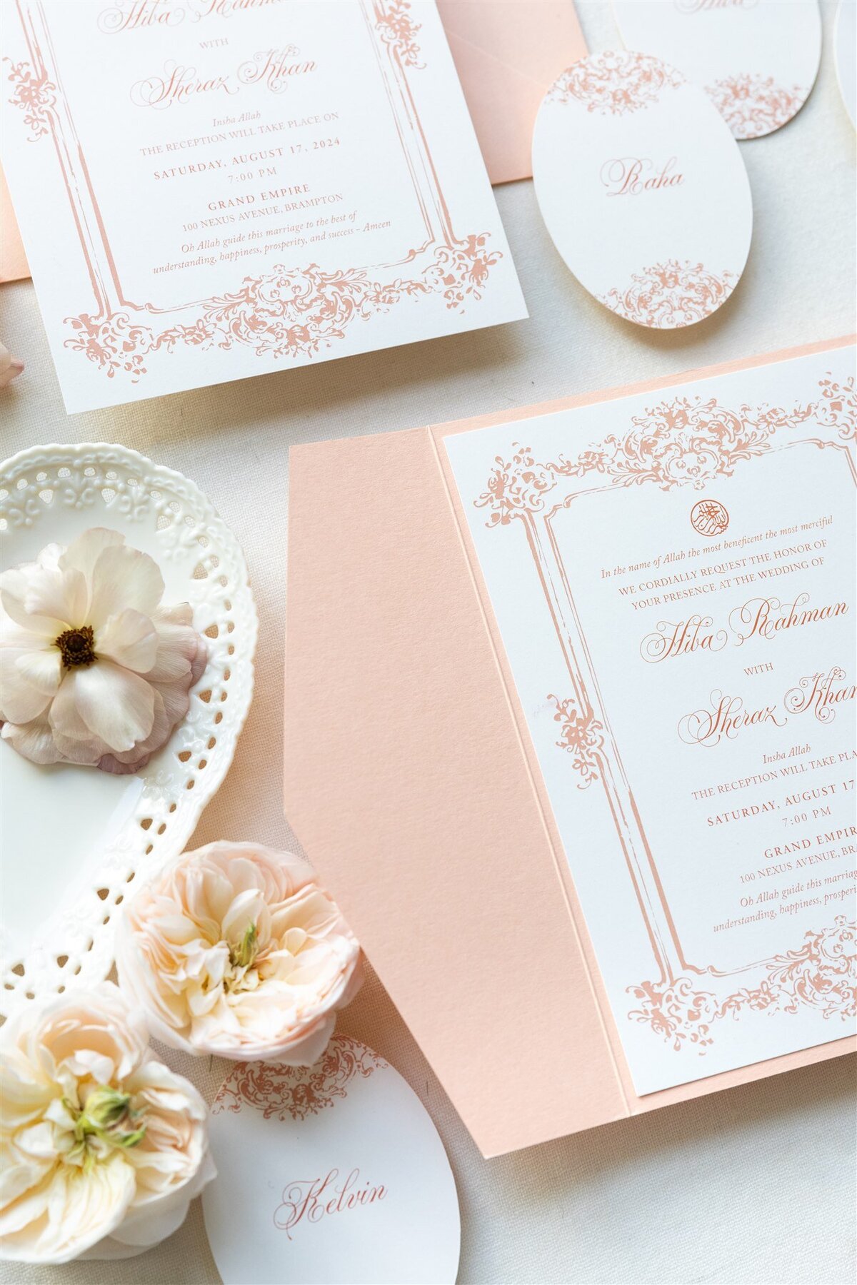 Peach Pocket-fold Wedding Invitation 9