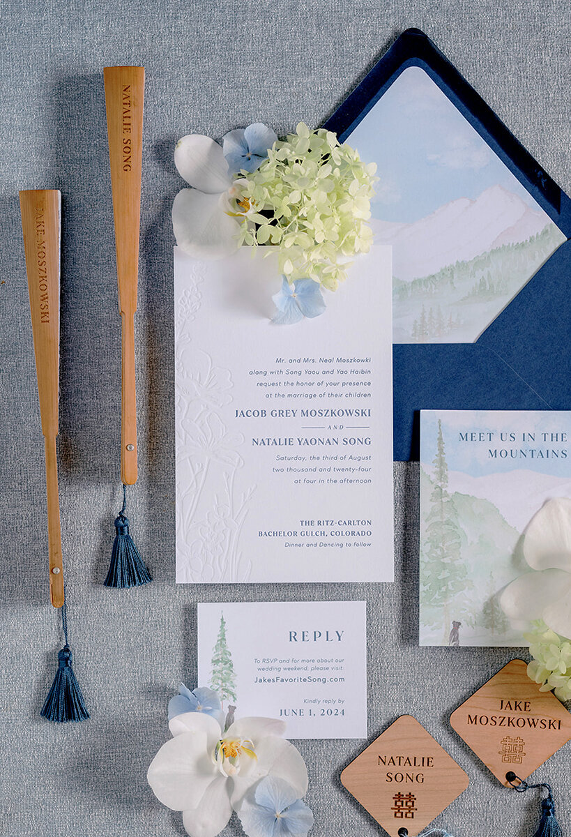 Blue & White Watrcolor Mountain Invitation