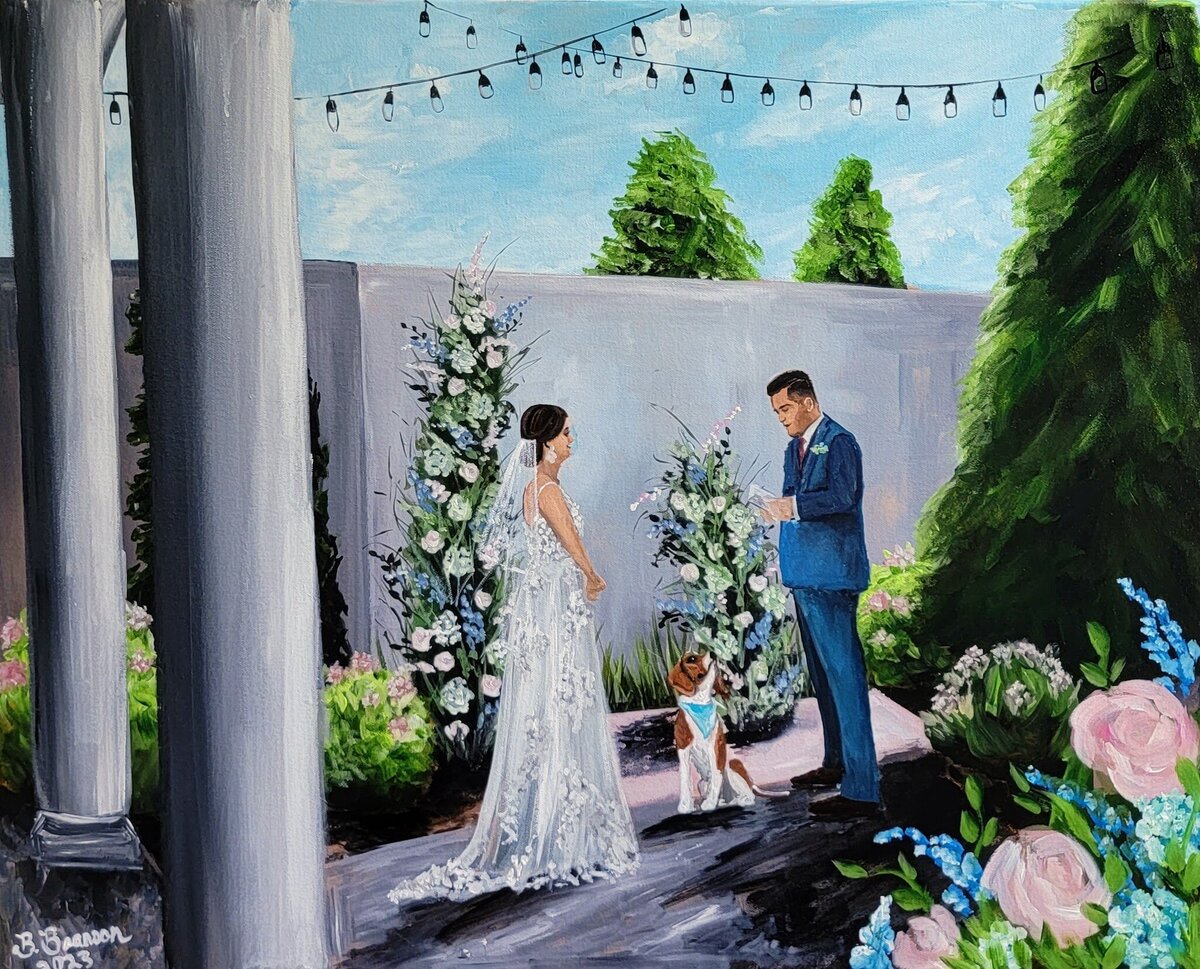 Intimate Garden Ceremony Live Wedding Painting at Tidewater Inn
