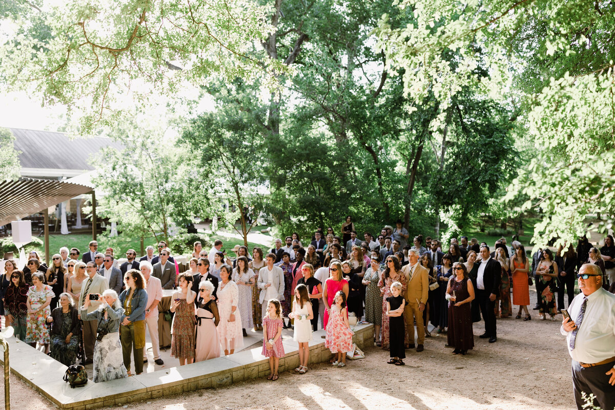 outdoor wedding ceremony at Umlauf Sculpture Garden, Austin