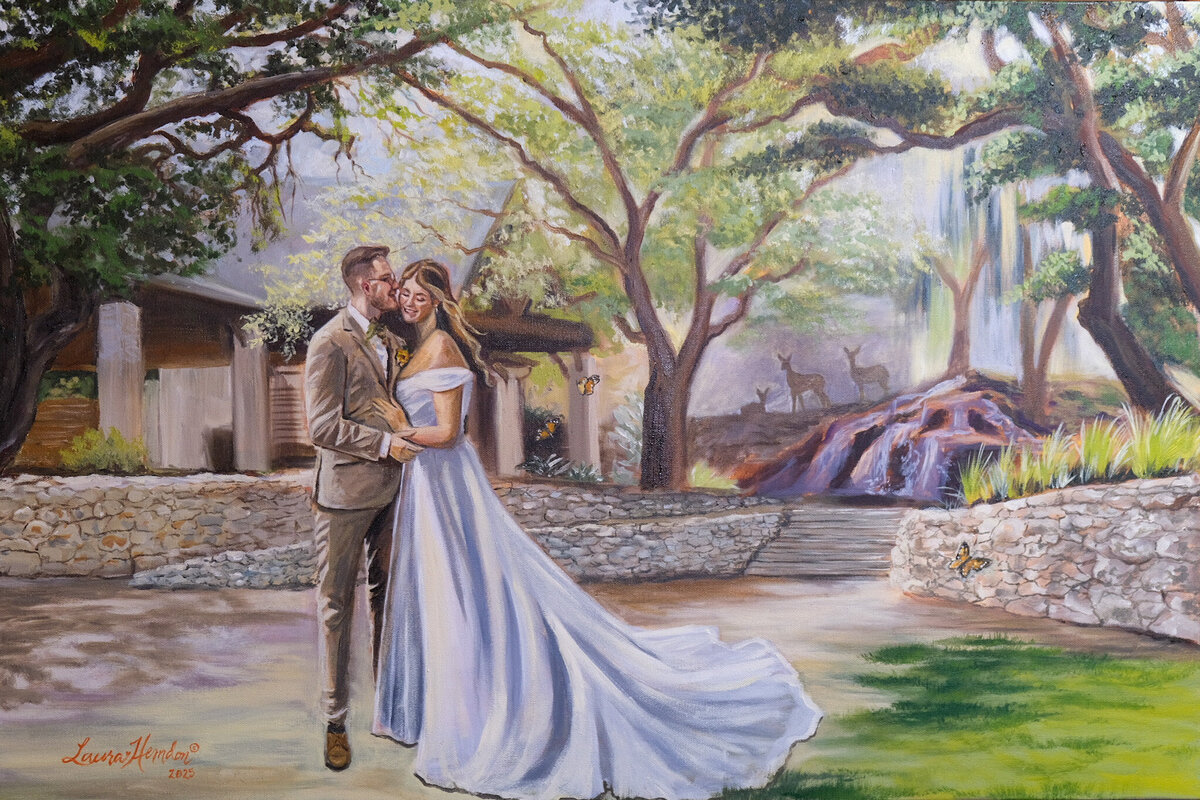 the oaks at boerne live wedding painting by Laura Herndon
