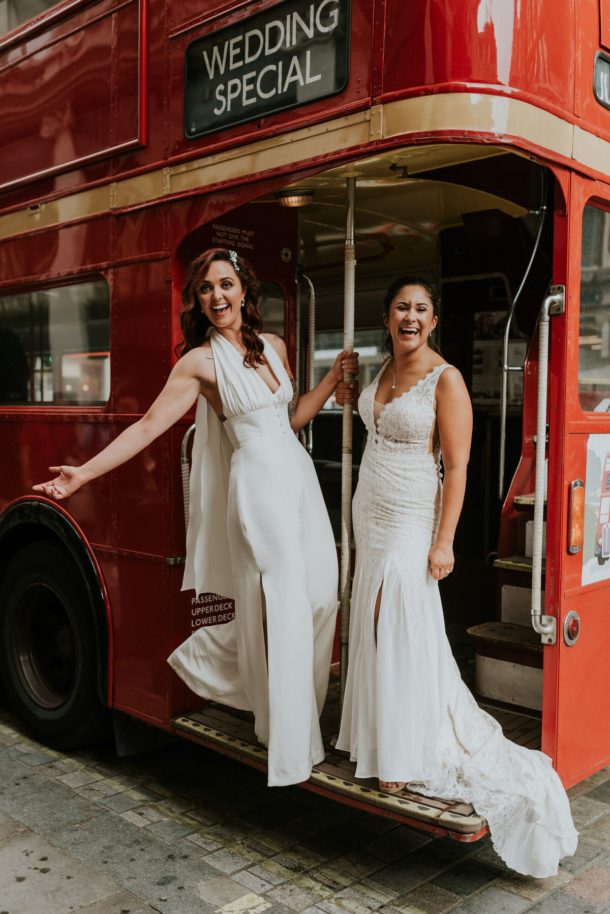Bride and bride on a London bus