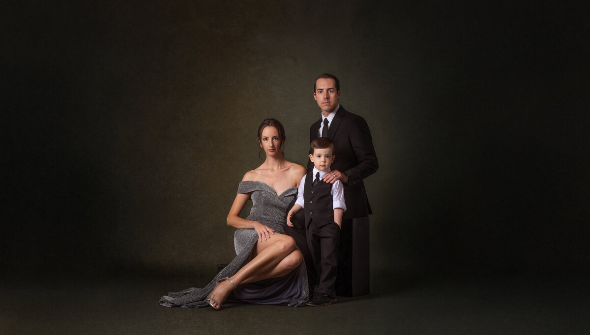 Elegant fine art family portraits in Kansas City studio with formal styling and timeless lighting