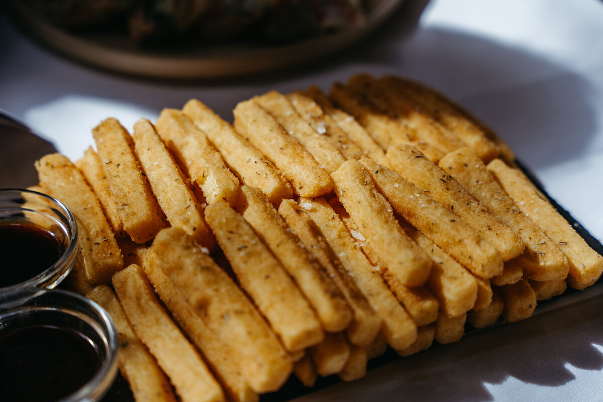 Crispy polenta fries served with dipping sauces