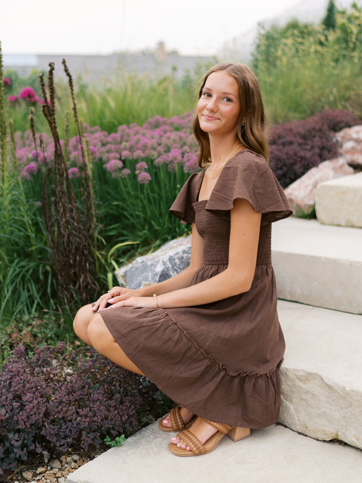 brown-dress-with-purple-flowers