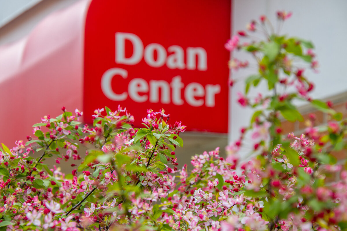 042721 flowers in front of doan center sign