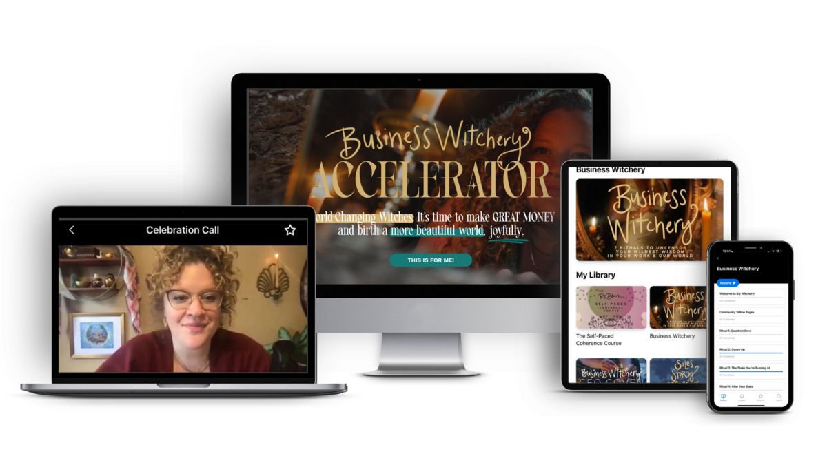 The Business Witchery Accelerator which includes ritual workshops, calls, dares, challenges and a Slack community for support.