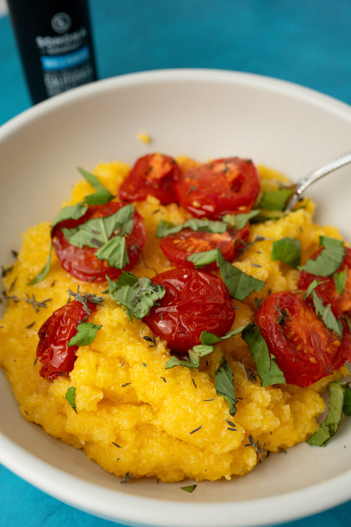 Polenta on Blue Background-2