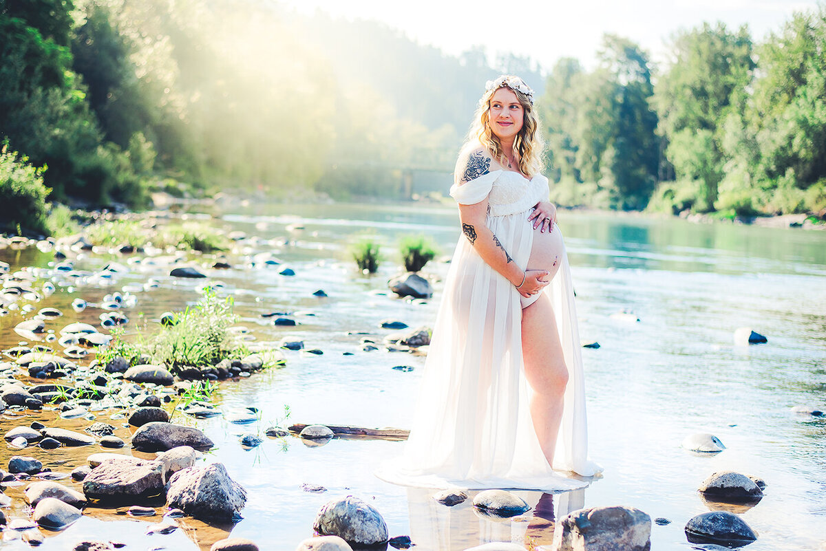 Pregnant woman and river