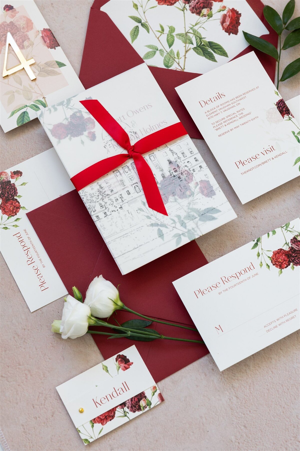 Burgundy florals wedding invitation 4